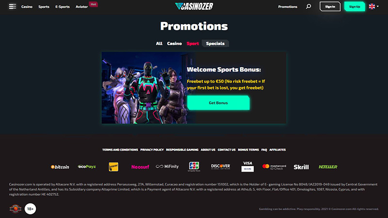 Casinozer Review Welcome Sports Bonus
