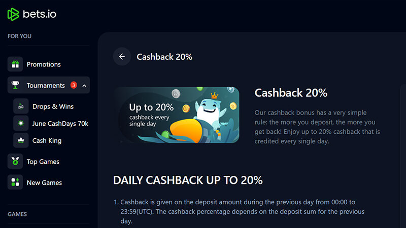 Bets.io Cashback Bonus Offer